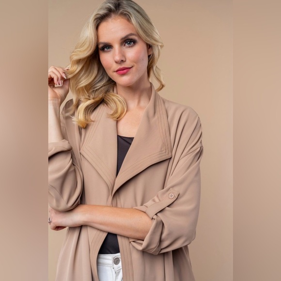 New White Birch Midi Length Open Front Cardigan Blazer in Tan Sz XL - Picture 3 of 8